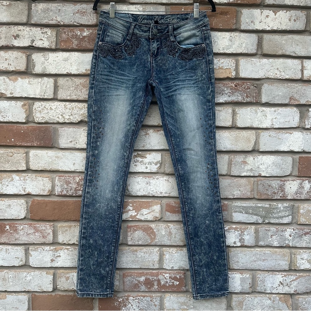 Vanilla Star Embellished Stone Washed Lowrise Jeans